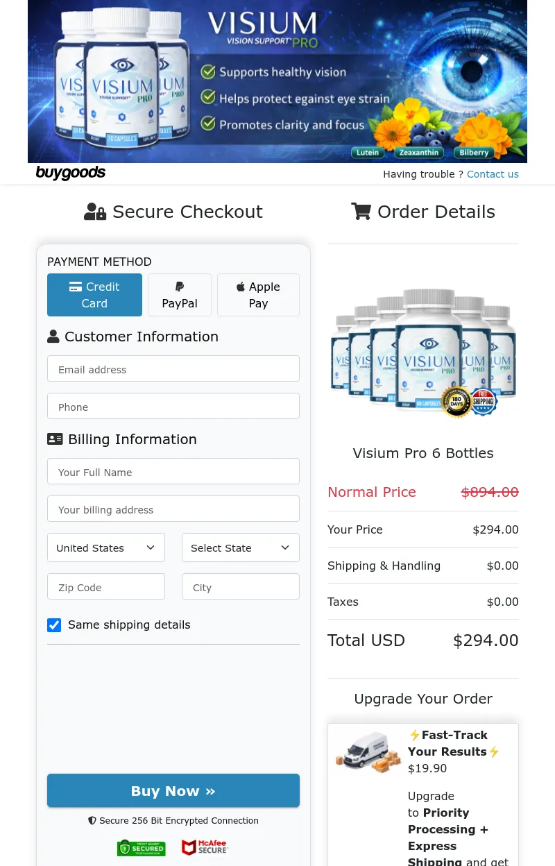 VisiumPro Checkout Page